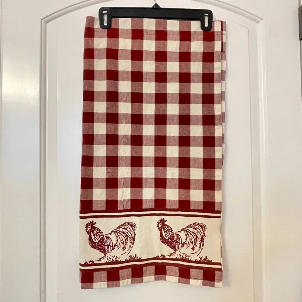 New Rooster Curtain Set Park B. Smith 2 Window Curtains Chicken Red Checked